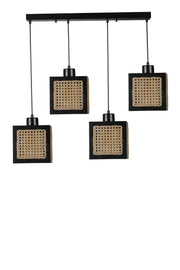 Candeeiro de Teto – 70 cm – Rattan e Preto – Madeira de Fir