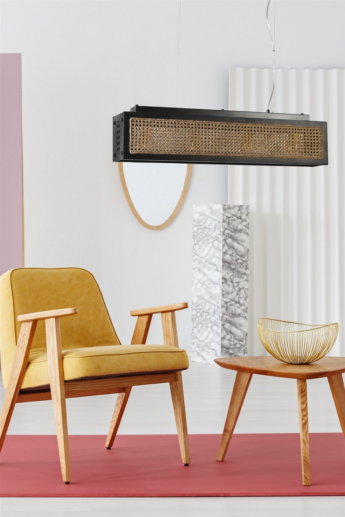 Candeeiro de Teto – 88 cm – Preto – Rattan