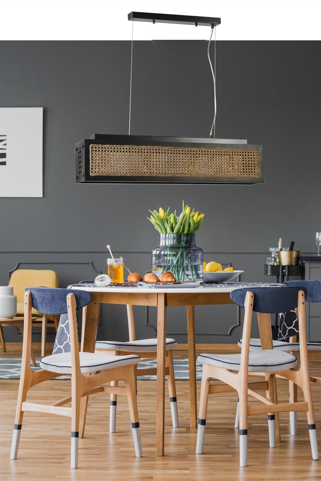 Candeeiro de Teto – 88 cm – Preto – Rattan