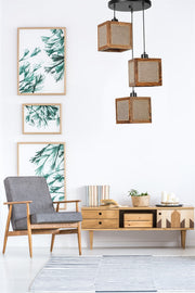 Candeeiro de Teto – 70 cm – Rattan, Nogueira, Preto – Madeira de Fir