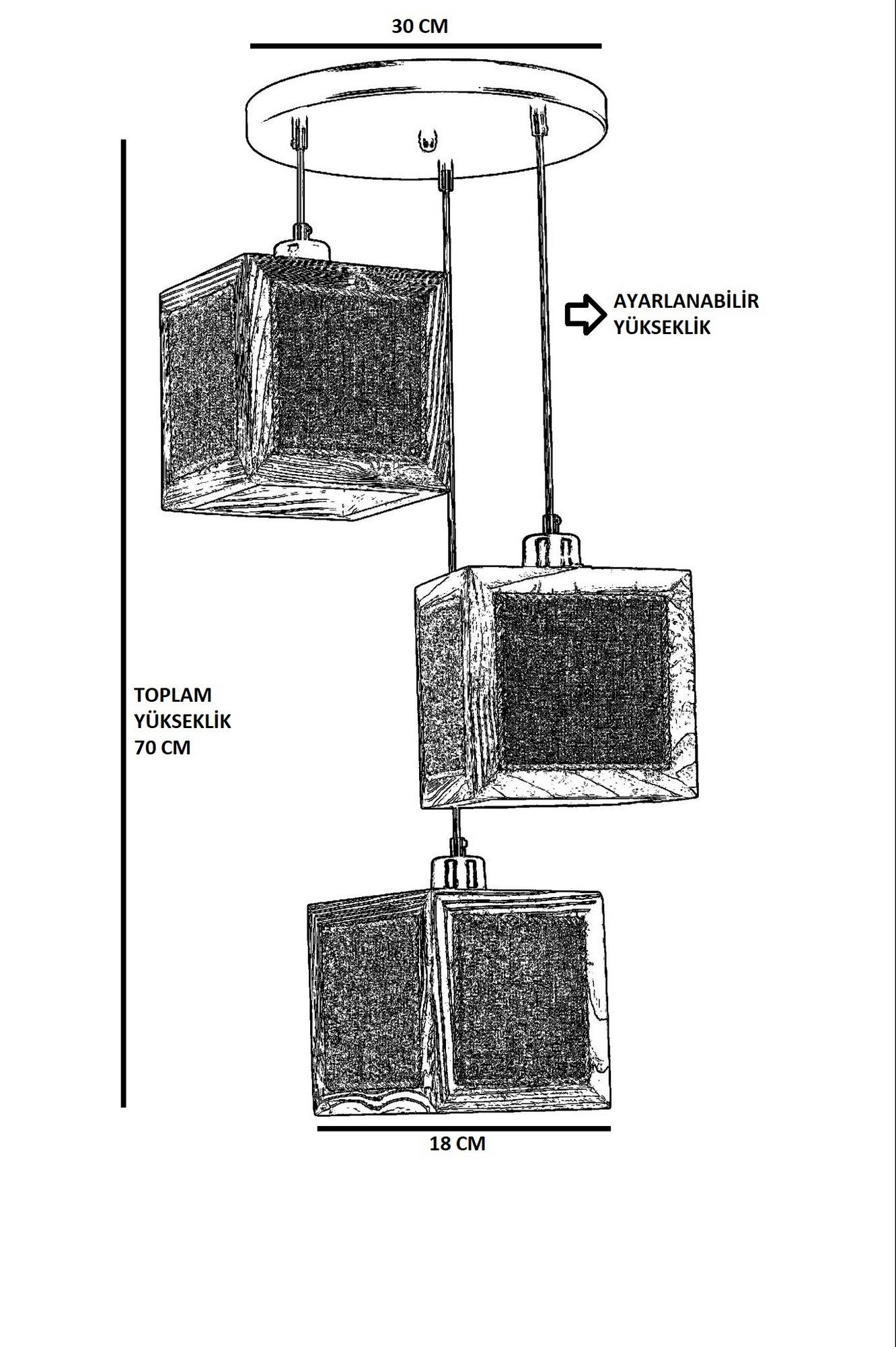 Candeeiro de Teto – 70 cm – Rattan, Nogueira, Preto – Madeira de Fir
