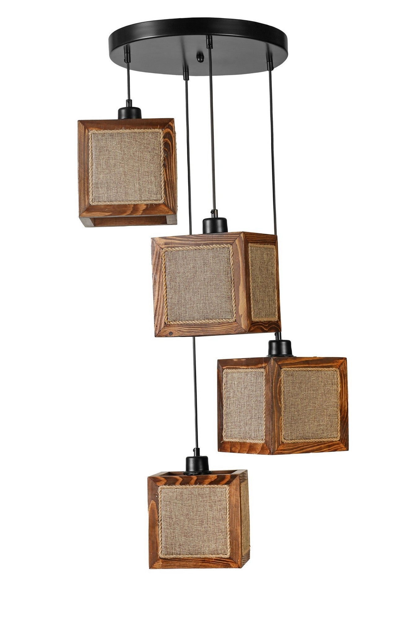 Candeeiro de Teto – 18 x 18 cm – Rattan, Nogueira, Preto – Madeira