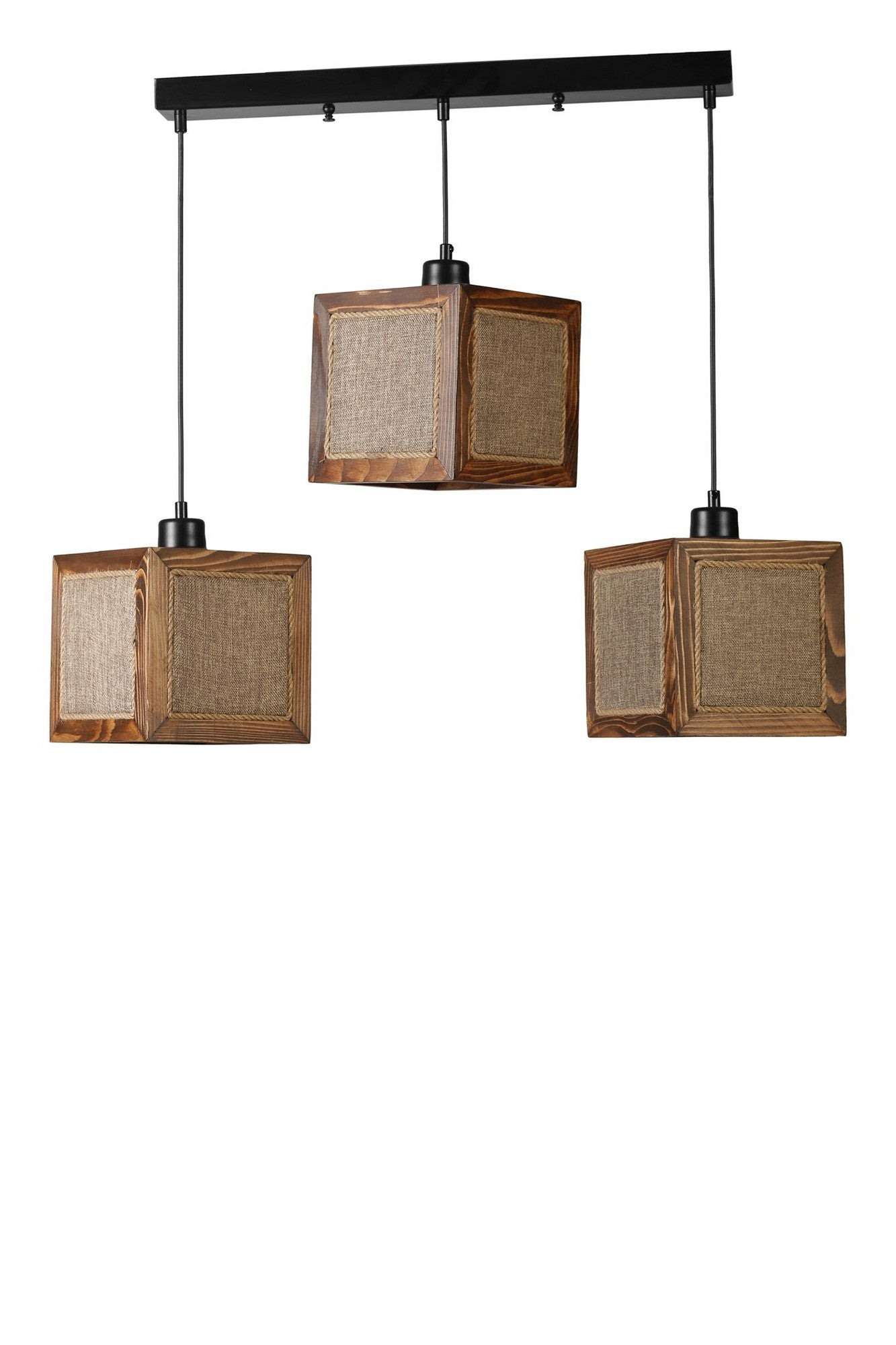 Candeeiro de Teto – 70 cm – Rattan, Noz, Preto – Madeira de Fir