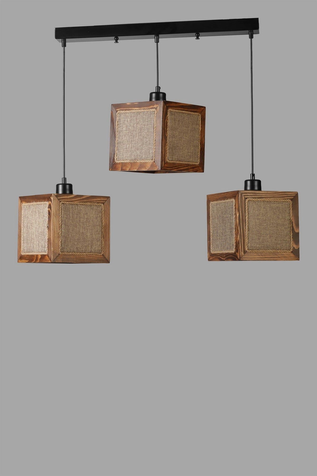 Candeeiro de Teto – 70 cm – Rattan, Noz, Preto – Madeira de Fir