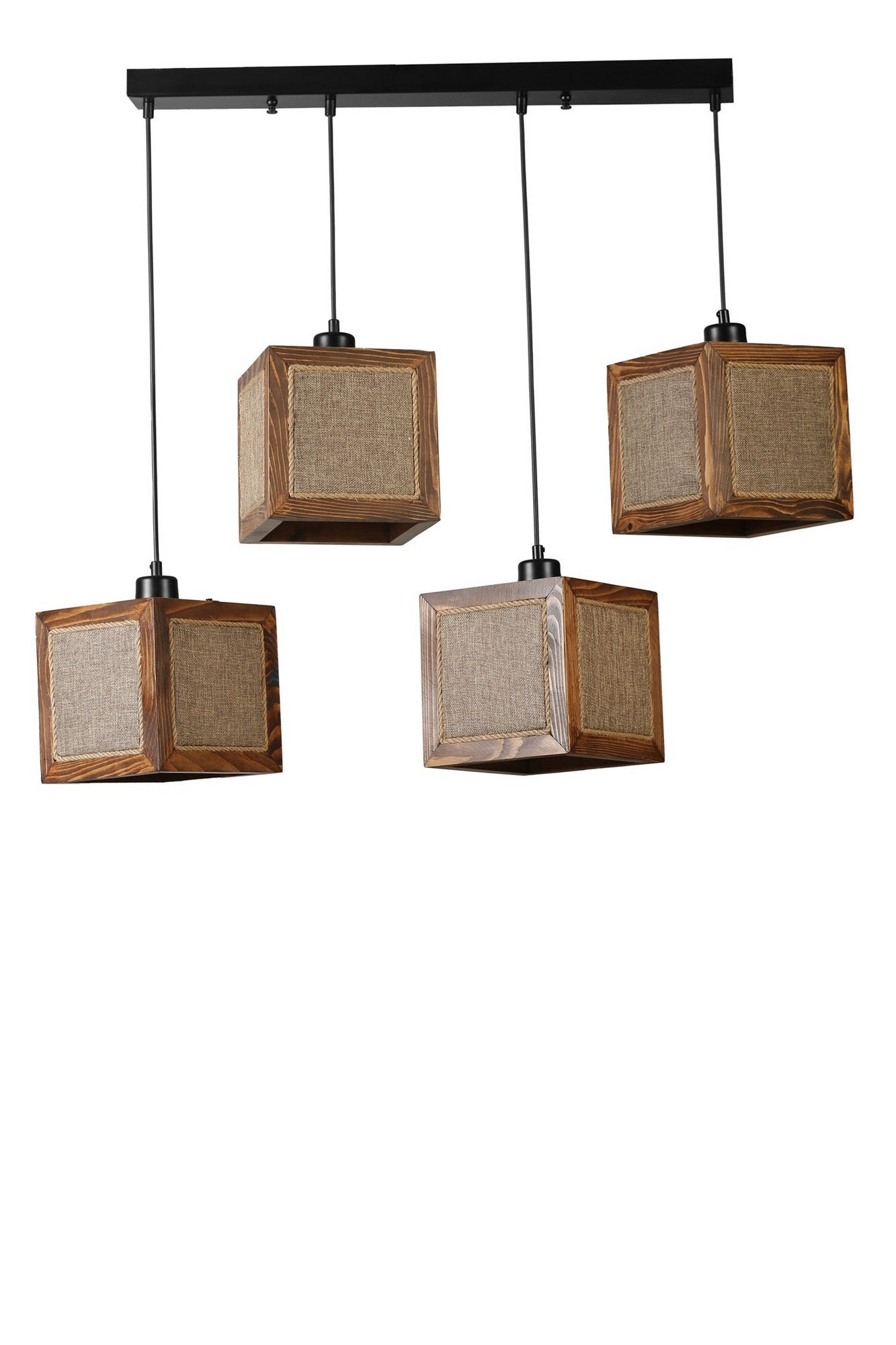 Candeeiro de Teto – 70 cm – Rattan, Nogueira, Preto – Madeira