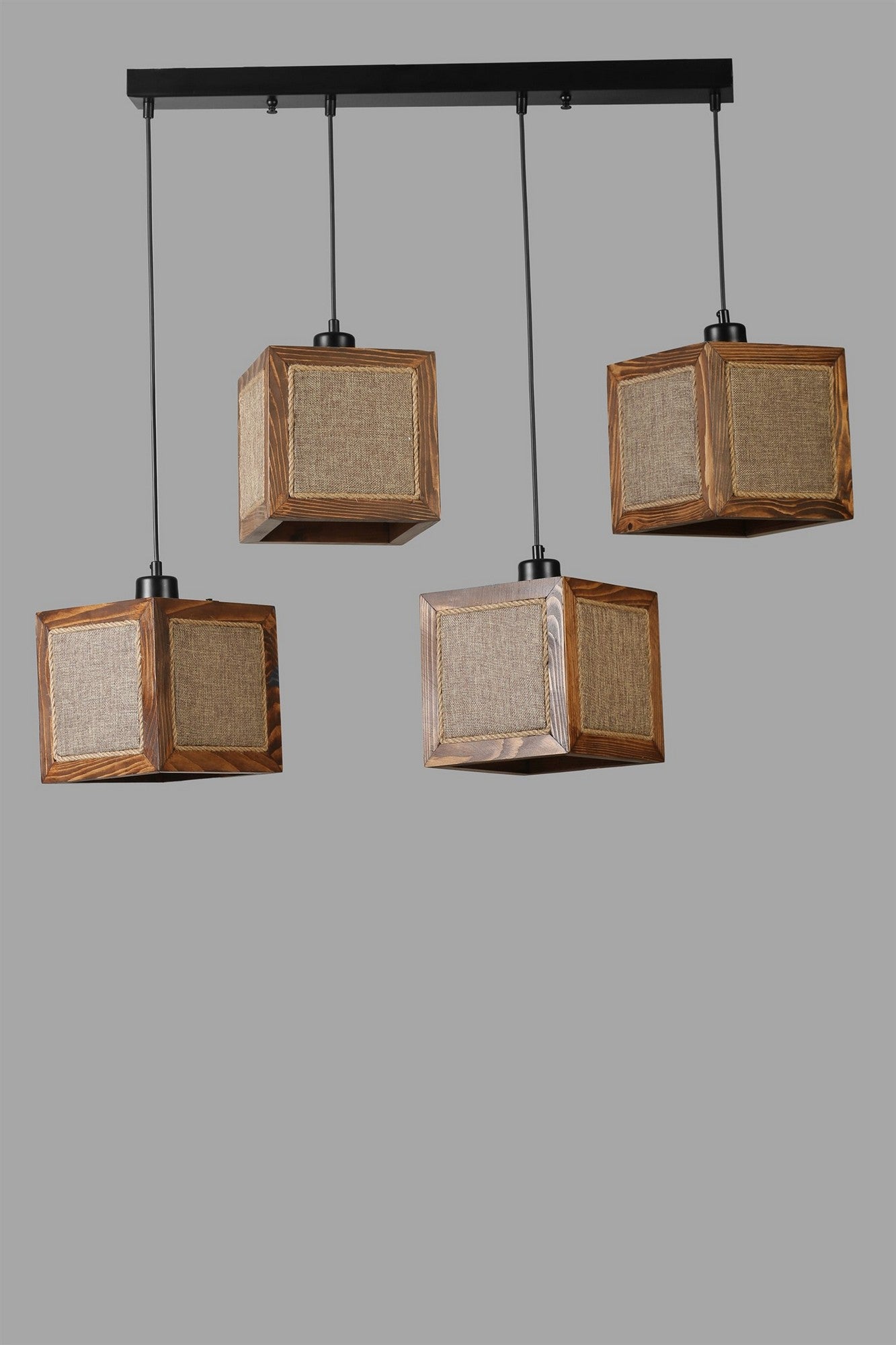 Candeeiro de Teto – 70 cm – Rattan, Nogueira, Preto – Madeira