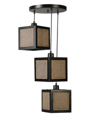 Candeeiro de Teto – 70 cm – Preto e Rattan – Madeira de Fir