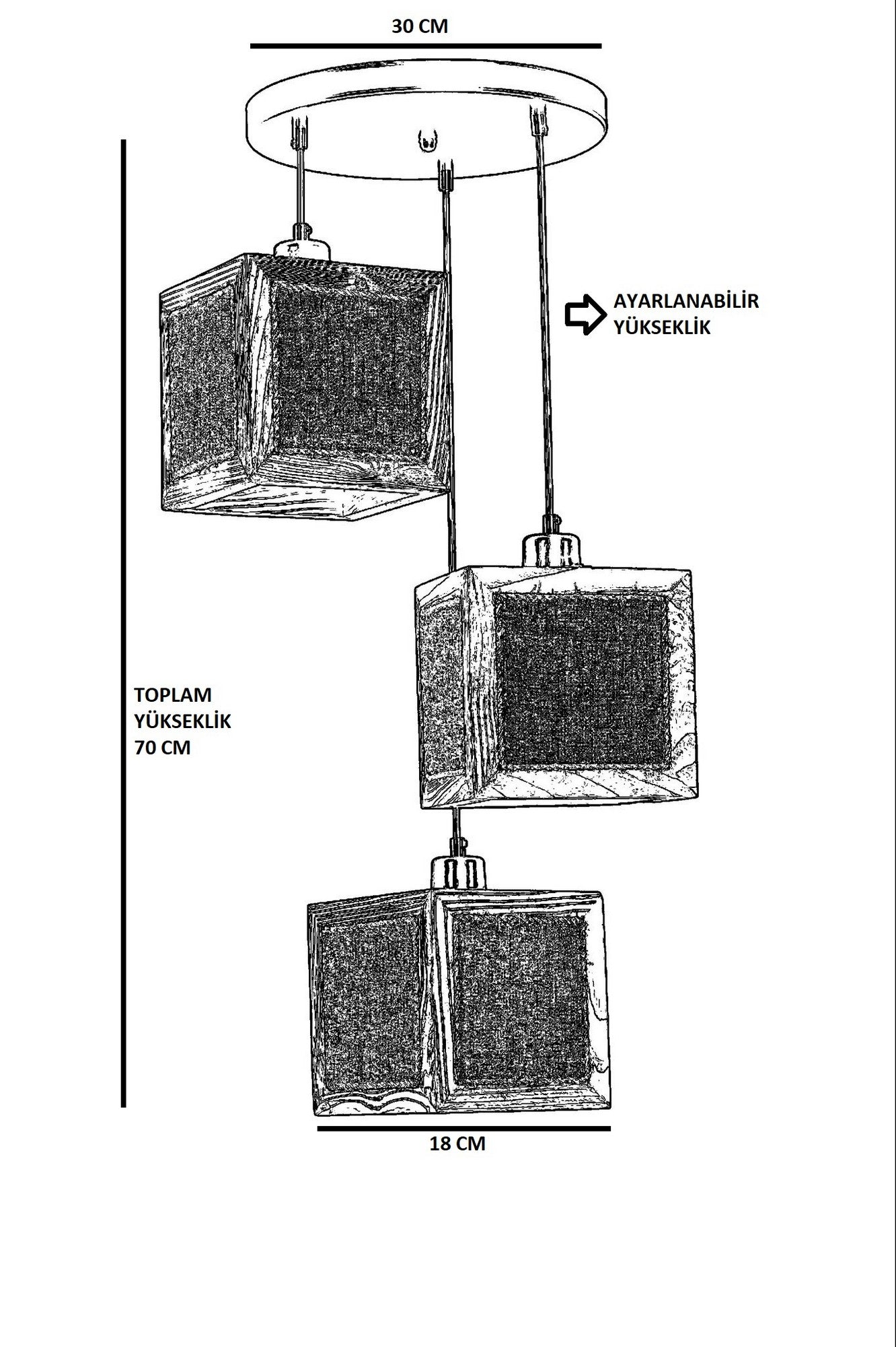 Candeeiro de Teto – 70 cm – Preto e Rattan – Madeira de Fir