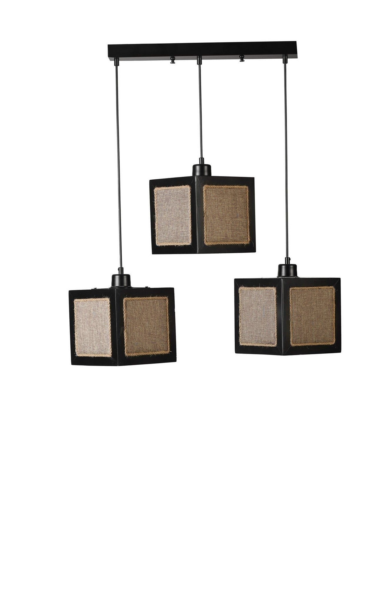 Candeeiro de Teto – 70 cm – Preto e Rattan – Madeira de Fir