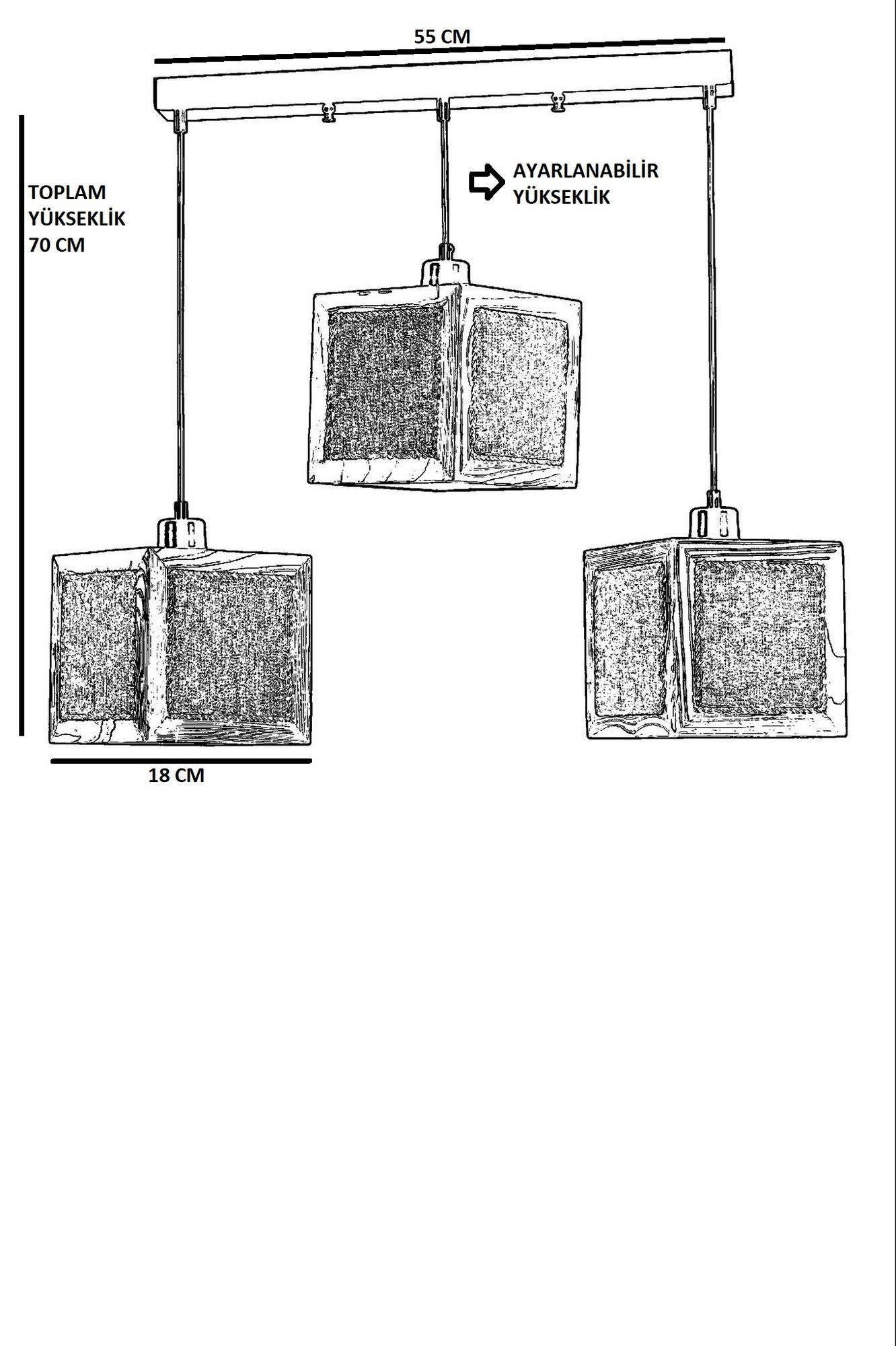 Candeeiro de Teto – 70 cm – Preto e Rattan – Madeira de Fir
