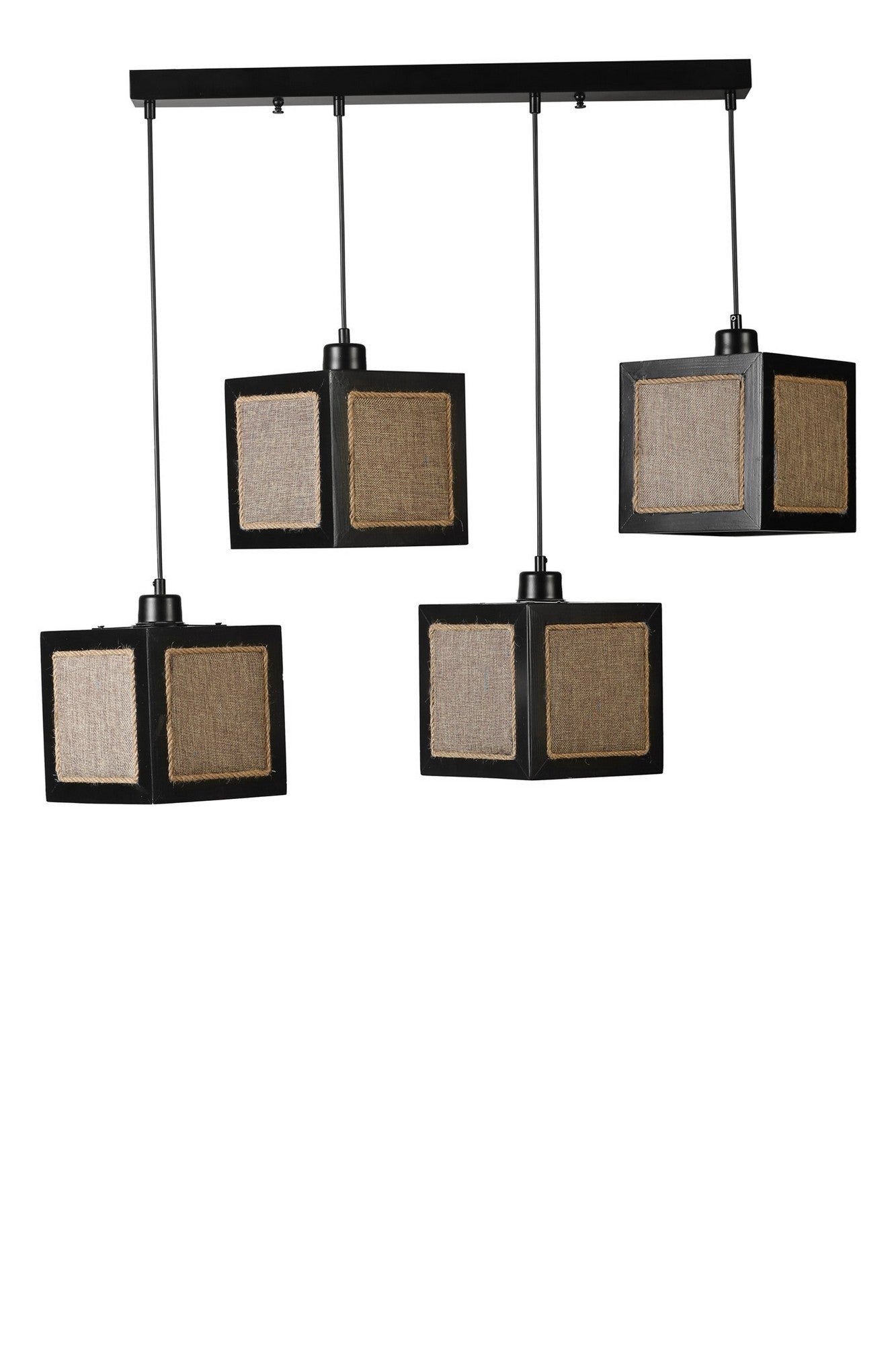 Candeeiro de Teto – 70 cm – Preto e Rattan – Madeira de Fir
