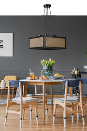 Candeeiro de Teto – 70 cm – Preto e Rattan – Madeira de Fir