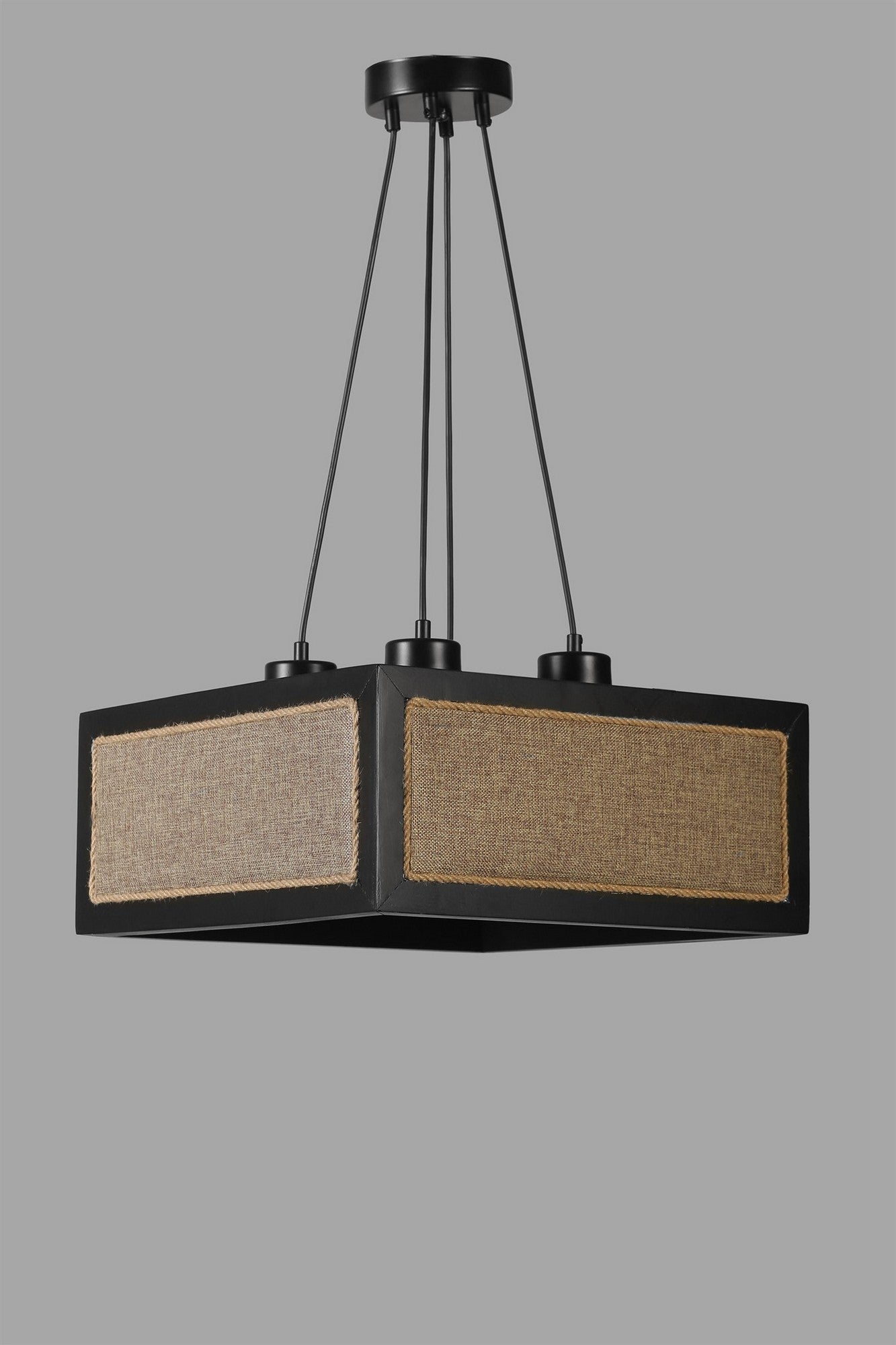 Candeeiro de Teto – 70 cm – Preto e Rattan – Madeira de Fir