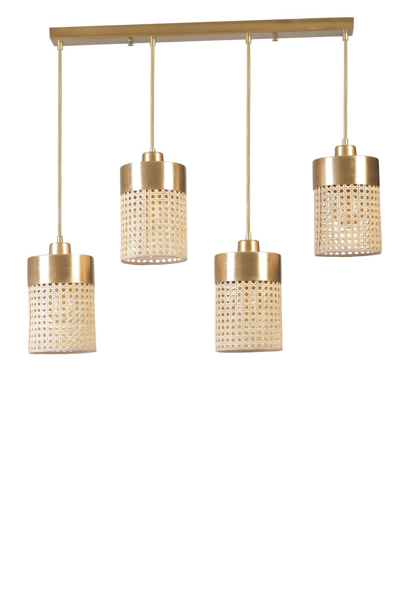 Candeeiro de Teto – 70 cm – Dourado – Metal e Rattan