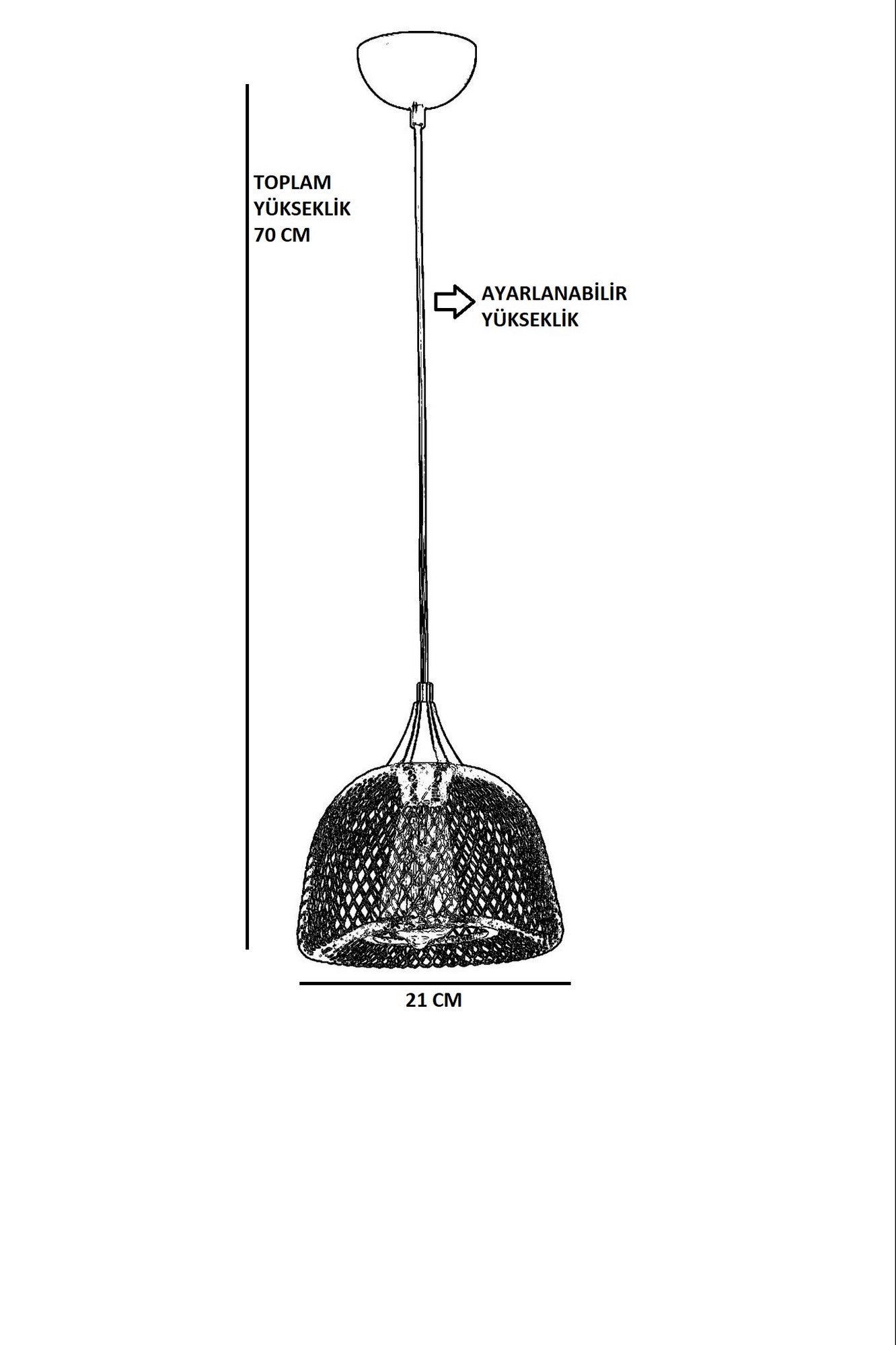 Candeeiro de Teto – 70 cm – Preto – Metal