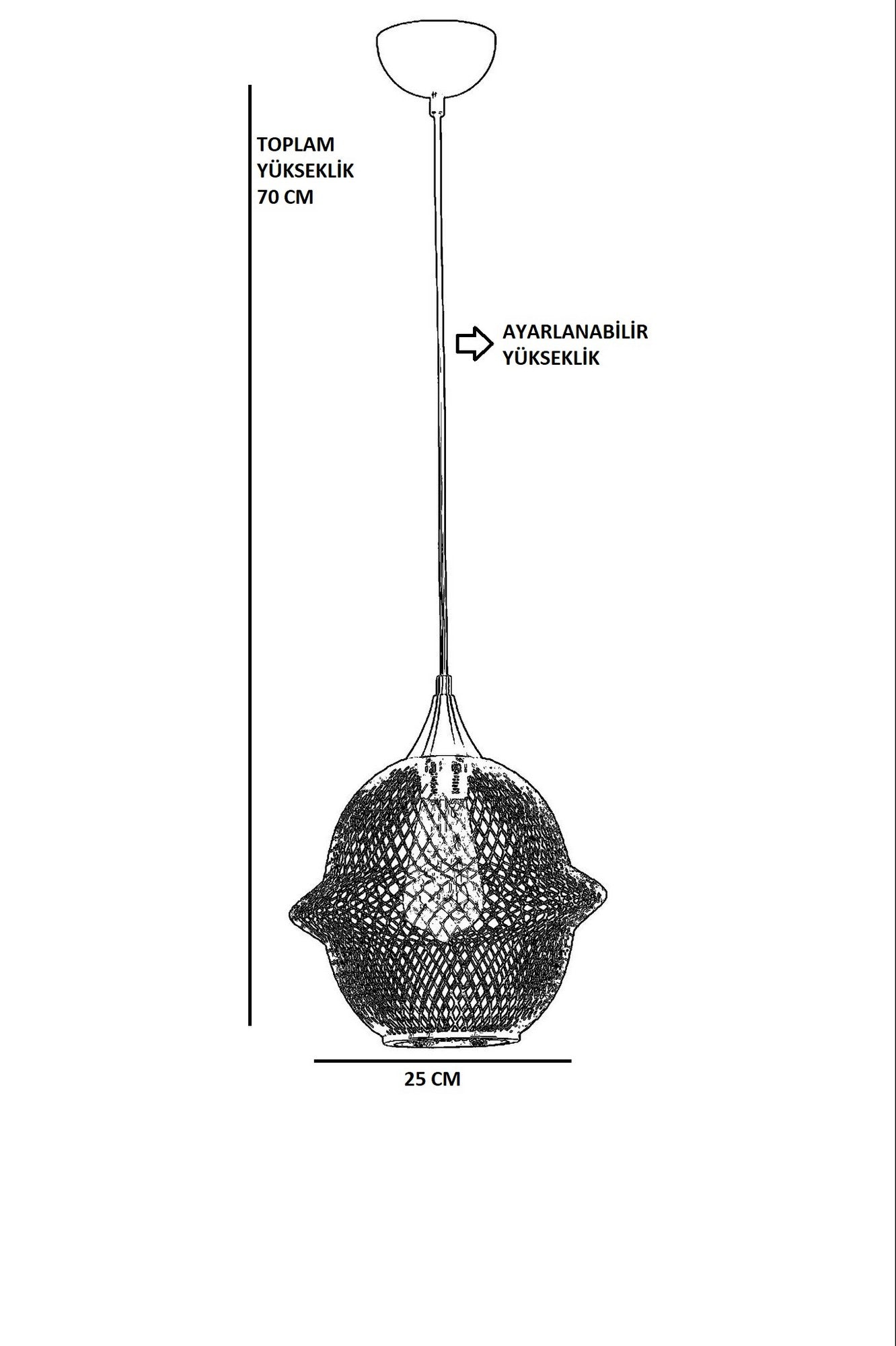 Candeeiro de Teto – 70 cm – Preto – Metal