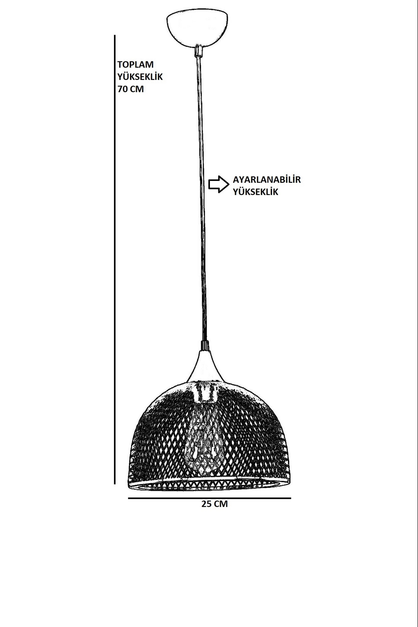 Candeeiro de Teto – 70 cm – Preto – Metal
