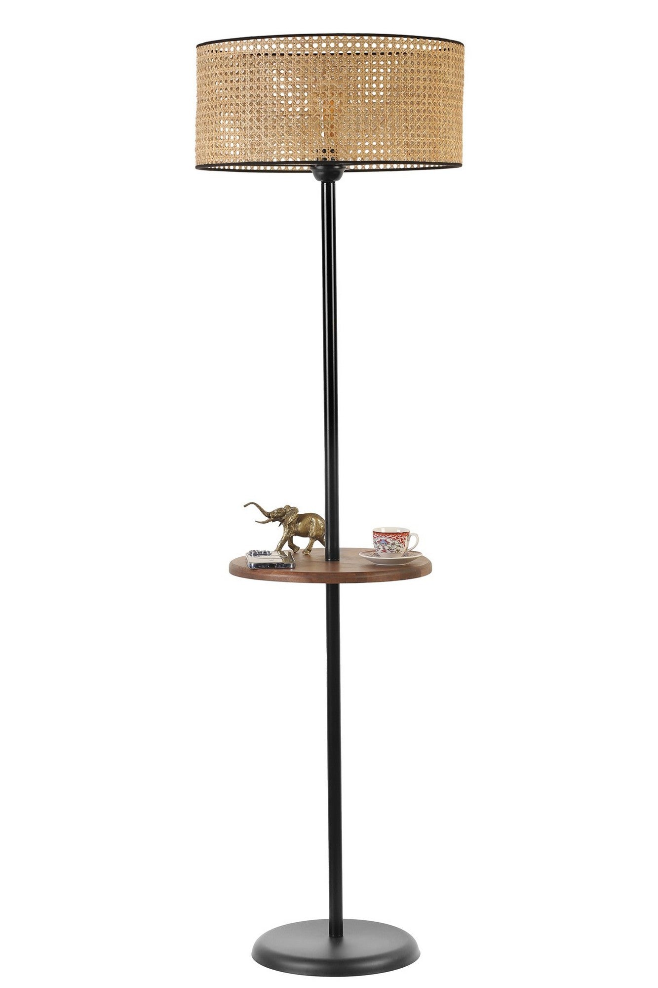 Candeeiro de Pé – 160 cm – Preto e Rattan – Metálico e Faias