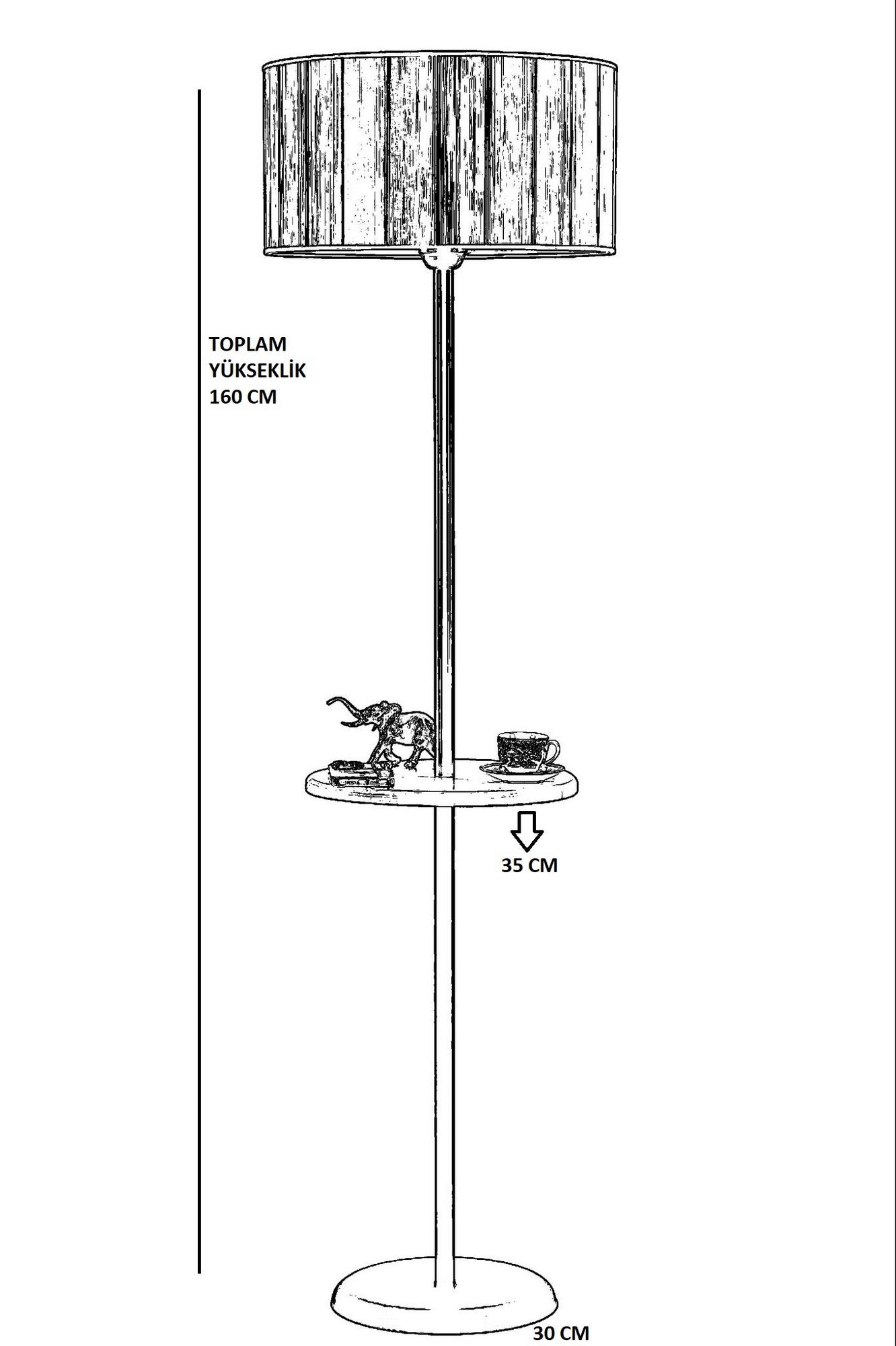 Candeeiro de Pé – 160 cm – Preto e Mostarda – Metal e Faia