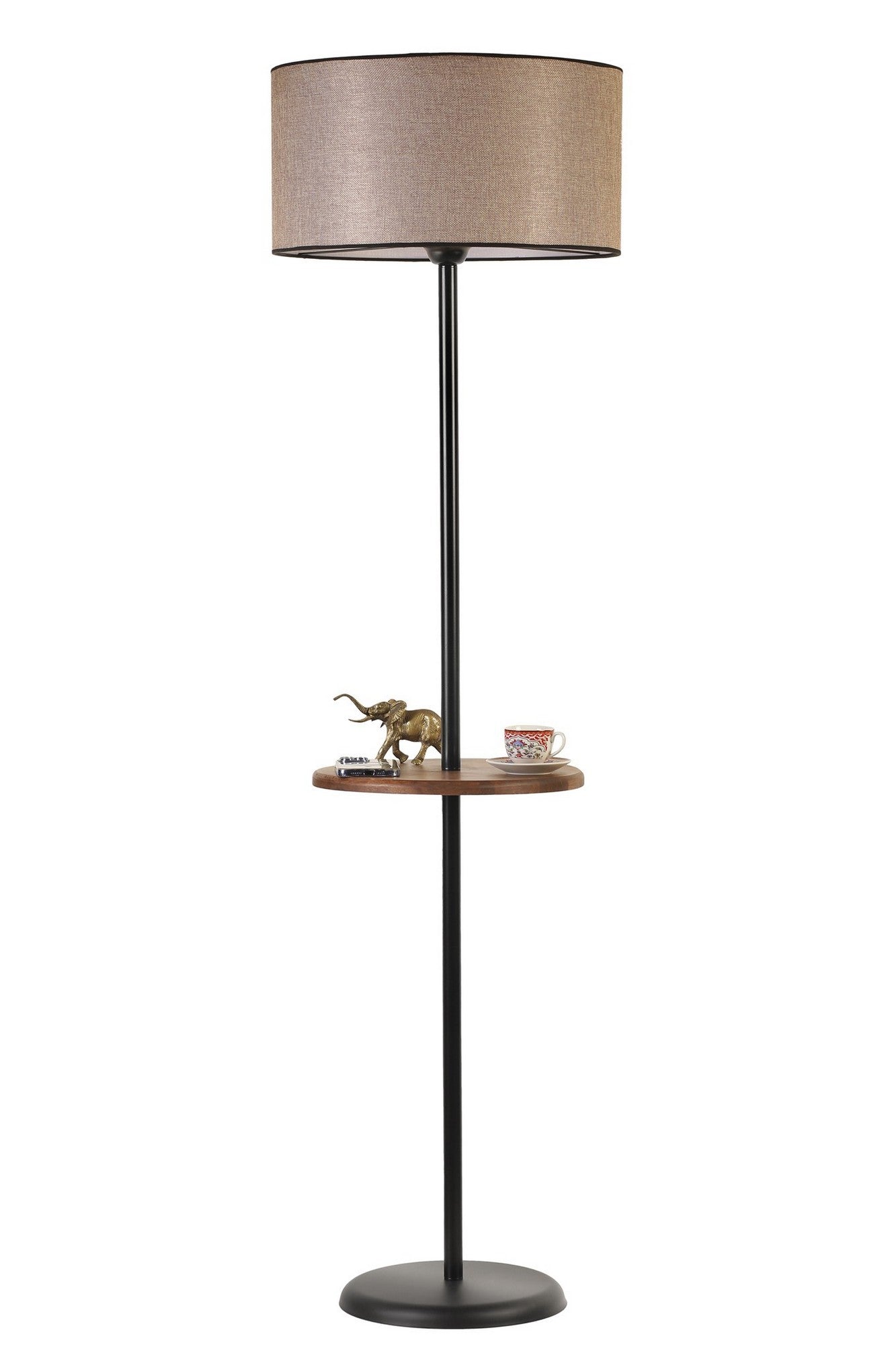 Candeeiro de Pé – 160 cm – Preto e Marrom – Metal e Faia