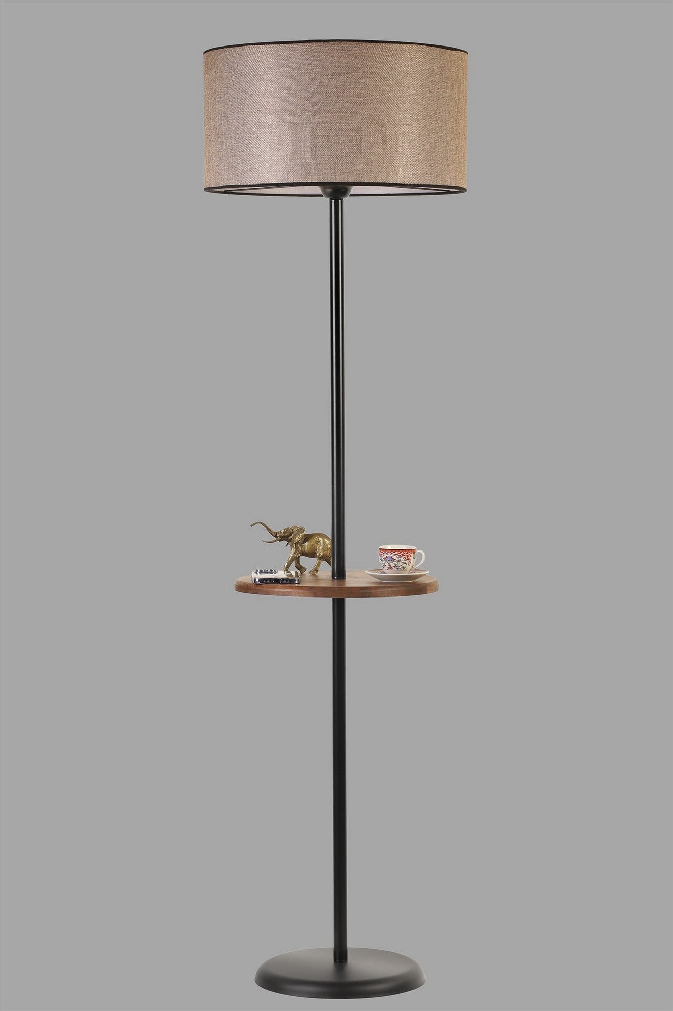 Candeeiro de Pé – 160 cm – Preto e Marrom – Metal e Faia