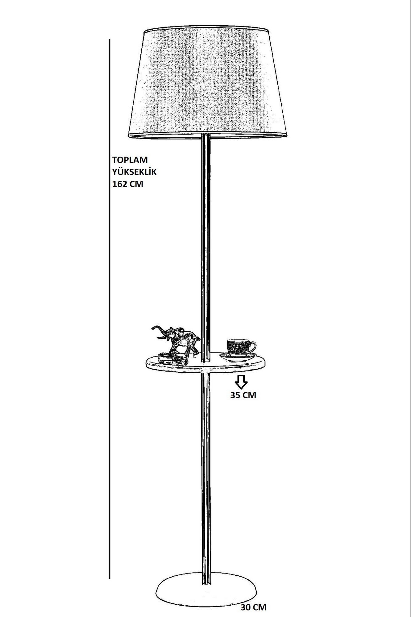 Candeeiro de Pé – 162 cm – Preto e Cinza – Metal e Madeira