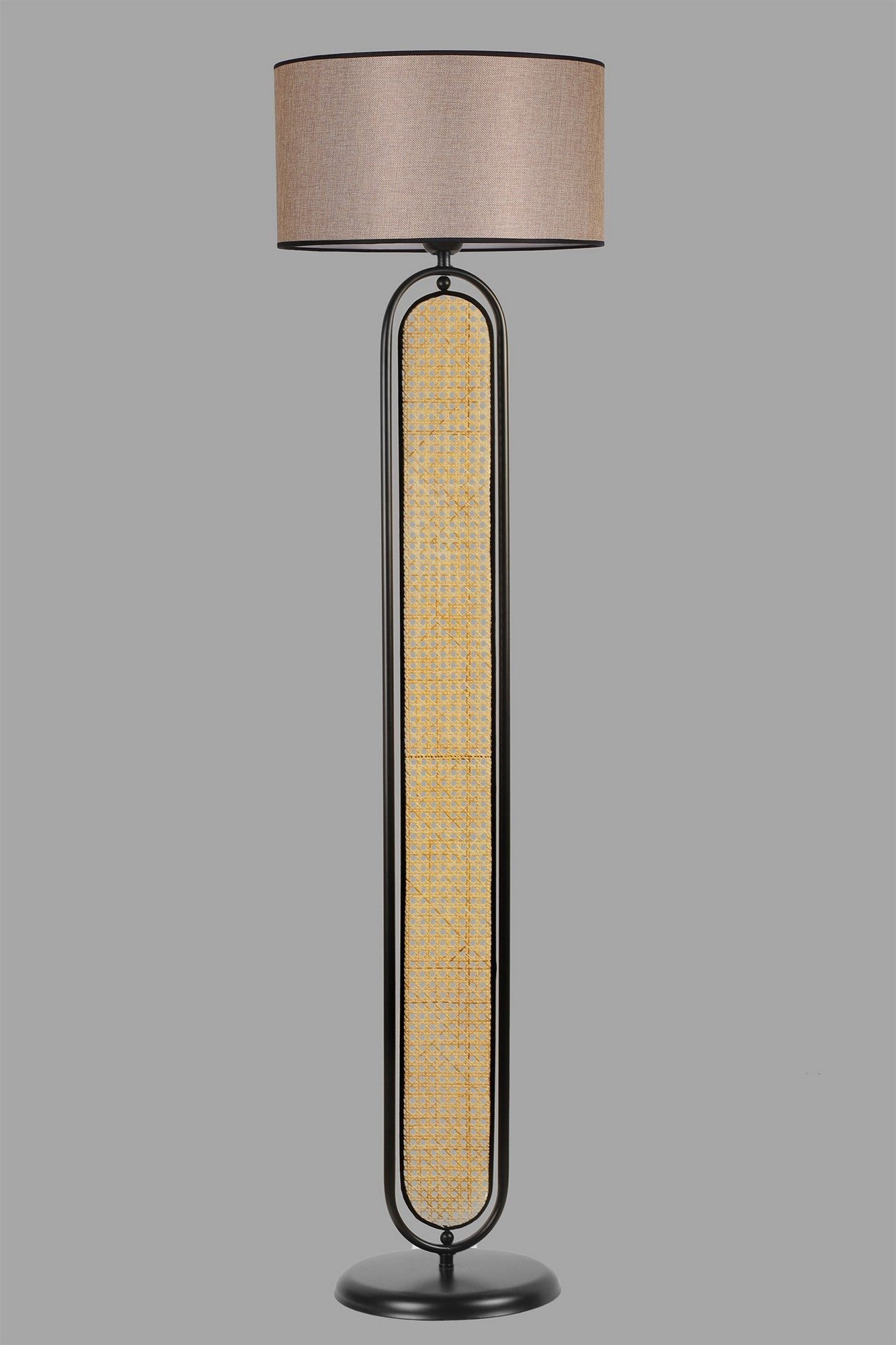 Candeeiro de Pé – 162 cm – Rattan, Preto – Metal