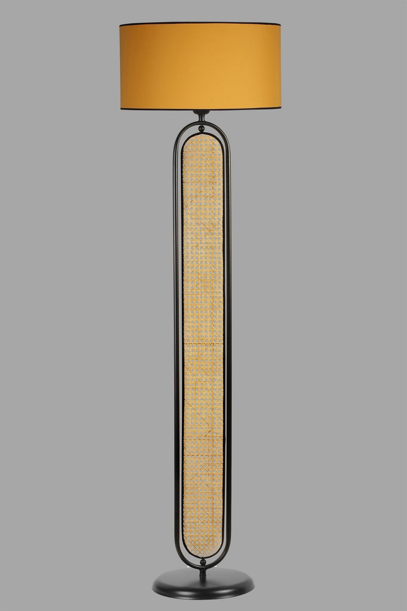 Candeeiro de Pé – 162 cm – Preto e Mostarda – Metálico e Rattan