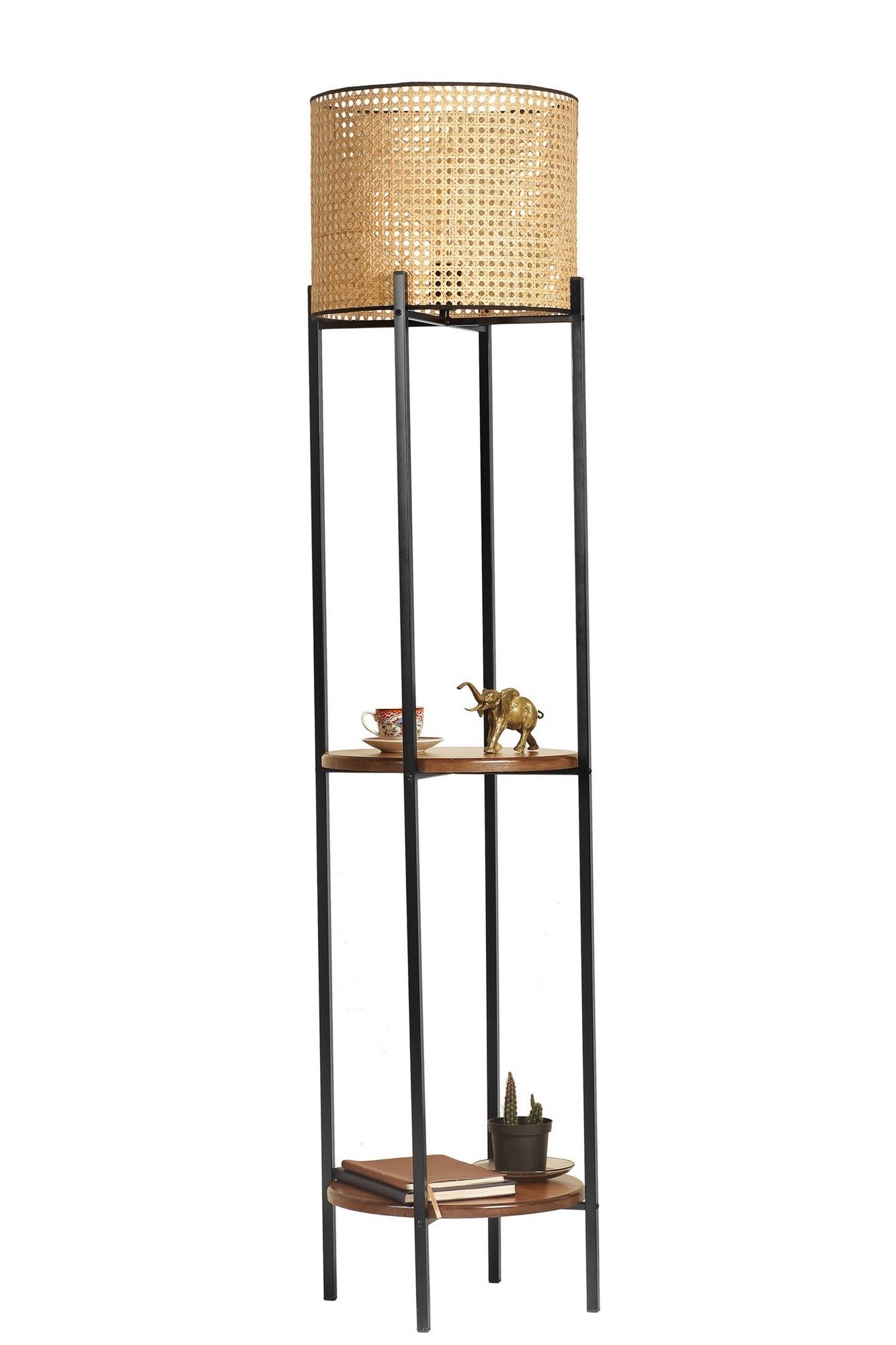 Candeeiro de Pé – 162 cm – Preto e Rattan