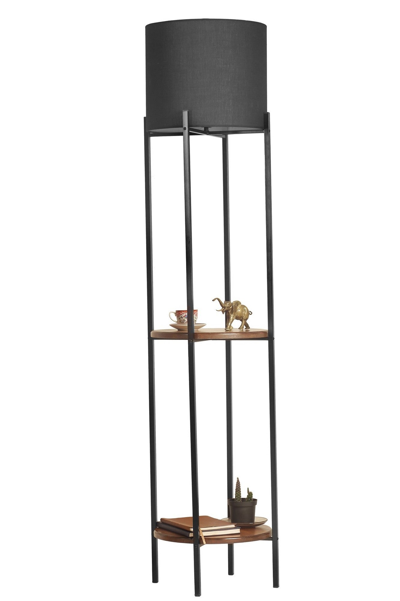 Candeeiro de Pé – 162 cm – Preto e Nogueira – Metal