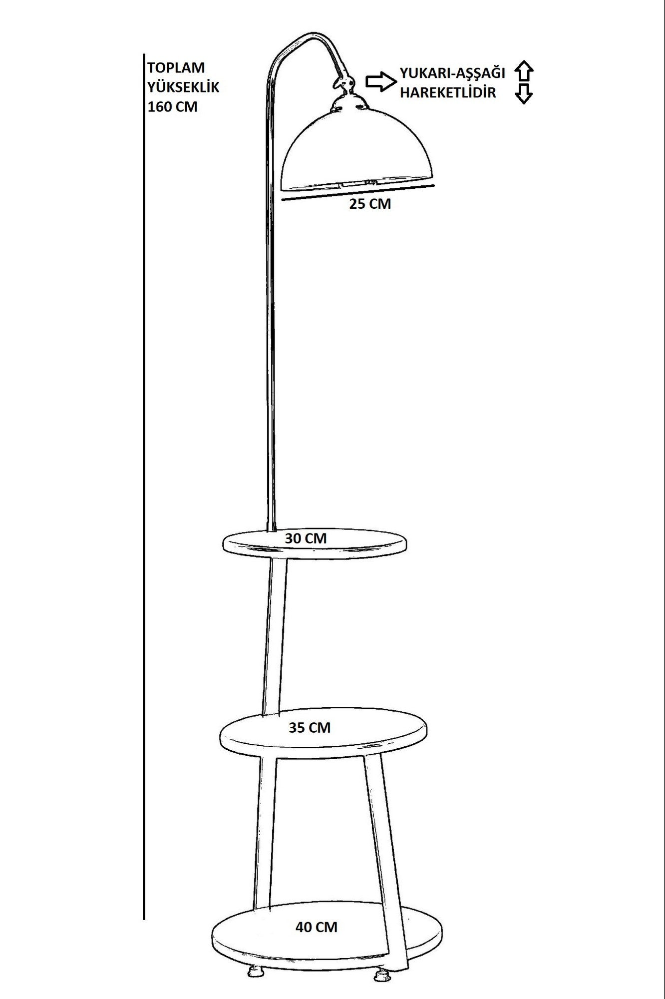 Candeeiro de Pé – 40 cm – Preto e Nogueira – Metal