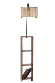 Candeeiro de Pé com Prateleiras - 24 cm x 13 cm - Preto e Rattan