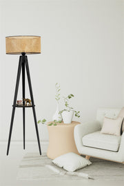 Candeeiro de Pé – 45 cm – Preto e Rattan – Madeira