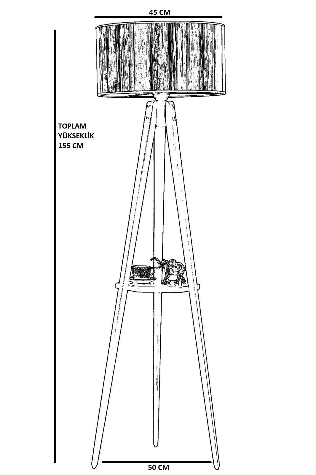 Candeeiro de Pé – 155 cm – Preto – Madeira