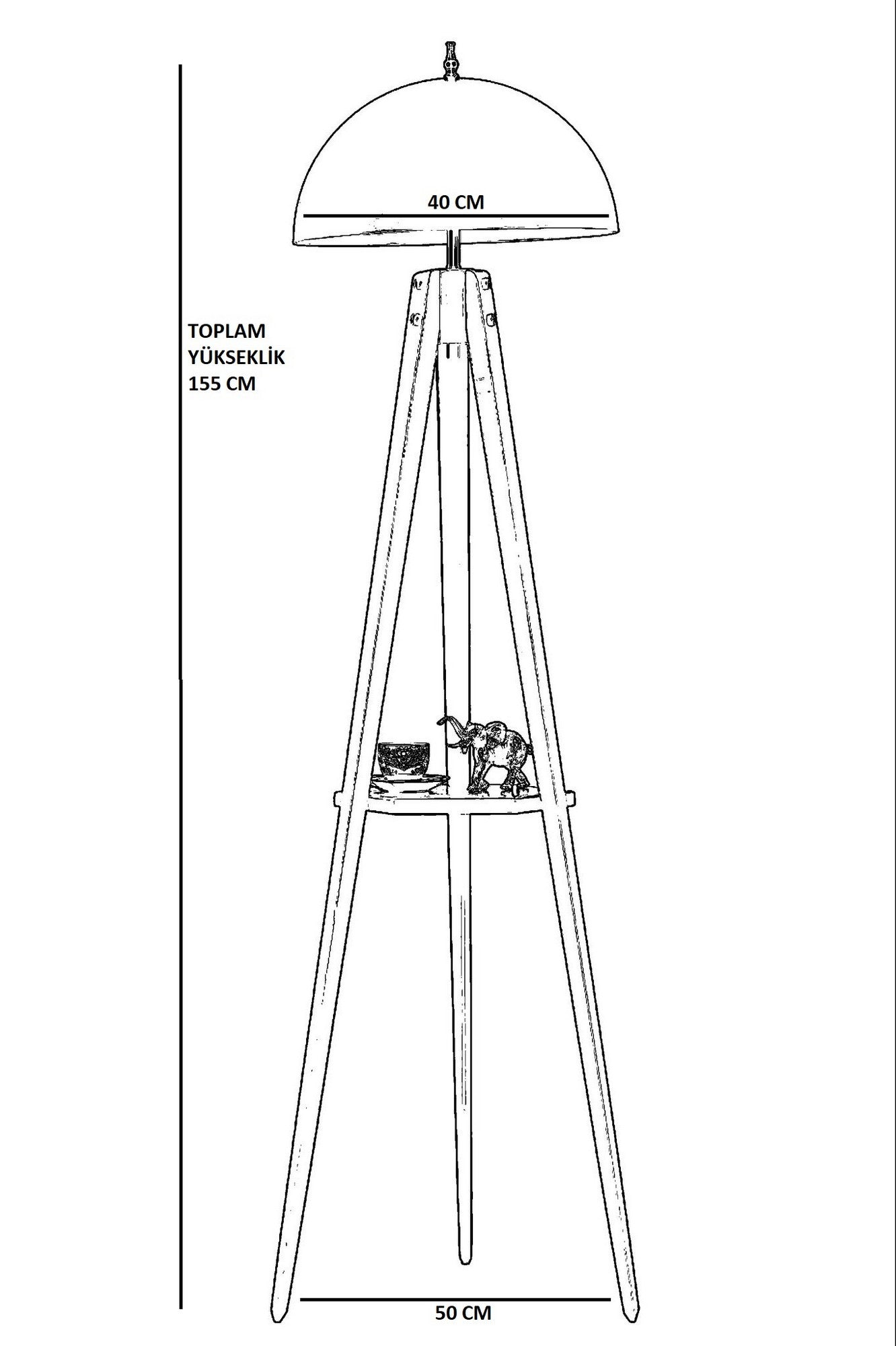 Candeeiro de Pé – 155 cm – Preto – Madeira