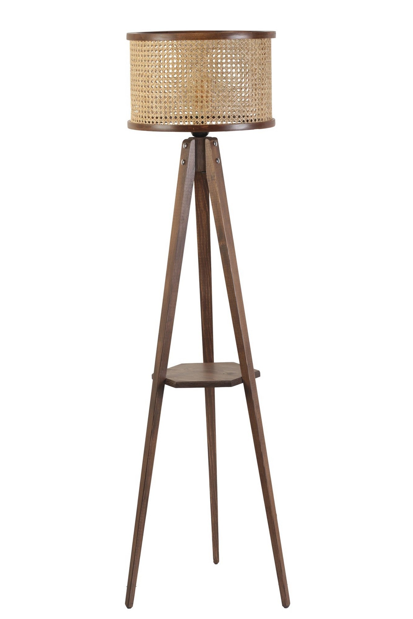 Candeeiro de Pé – 155 cm – Rattan e Noz – Madeira