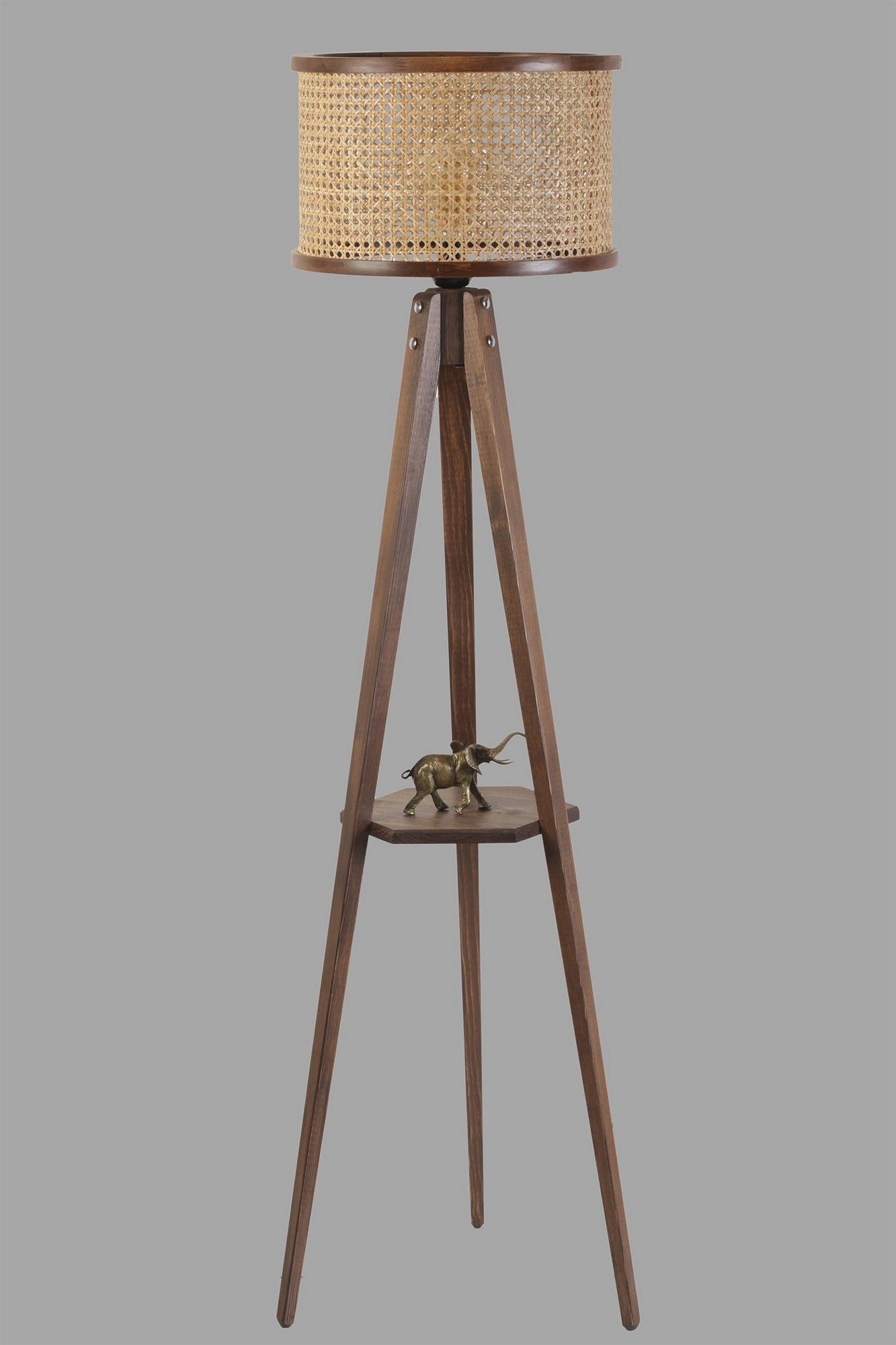 Candeeiro de Pé – 155 cm – Rattan e Noz – Madeira