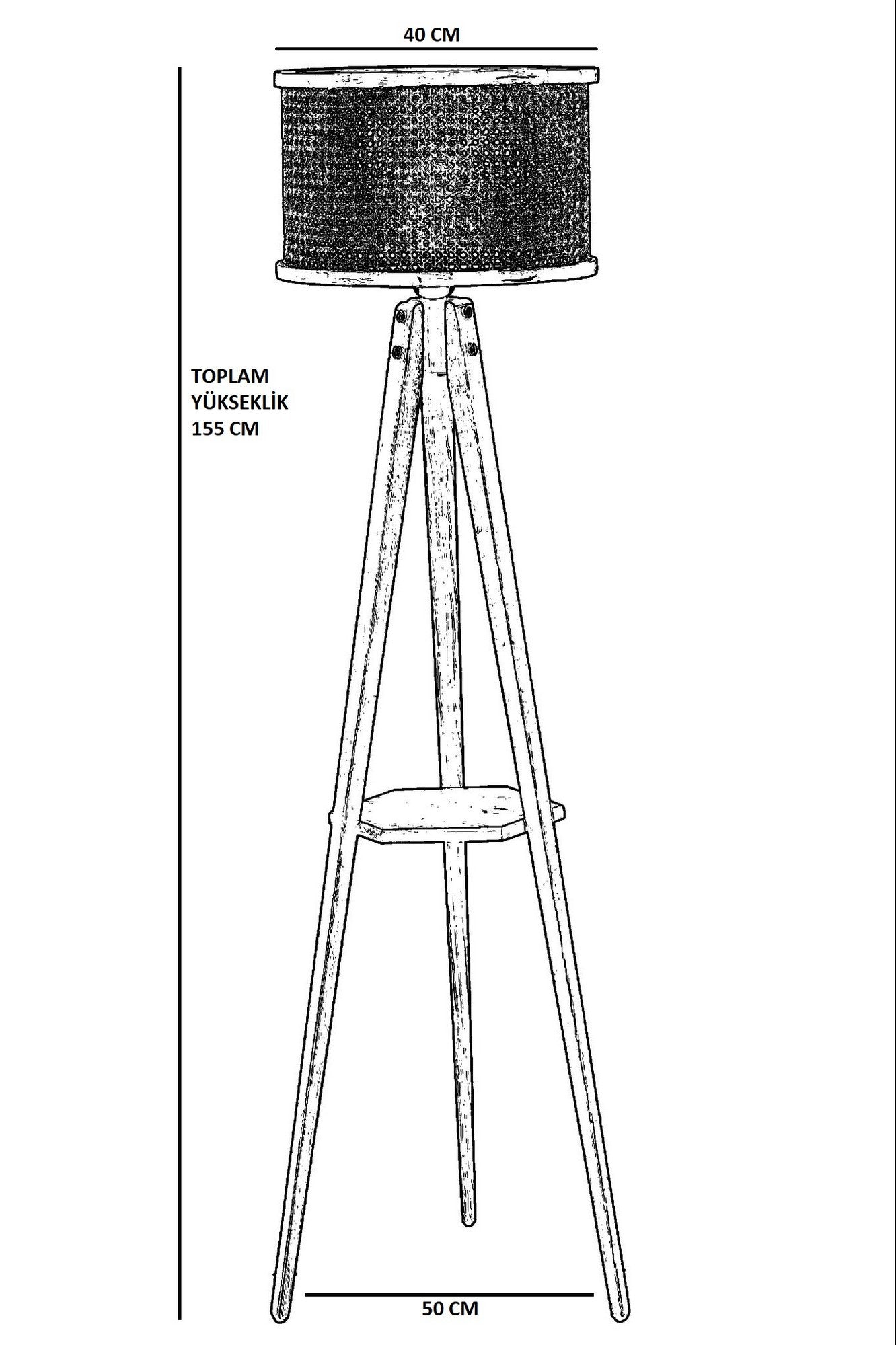 Candeeiro de Pé – 155 cm – Rattan e Noz – Madeira