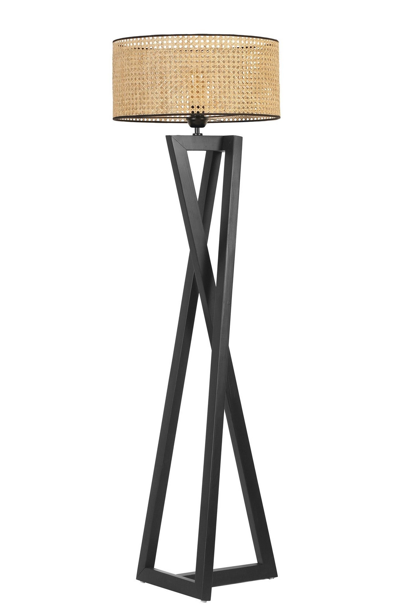 Candeeiro de Pé com Corpo de Madeira – 150cm – Preto