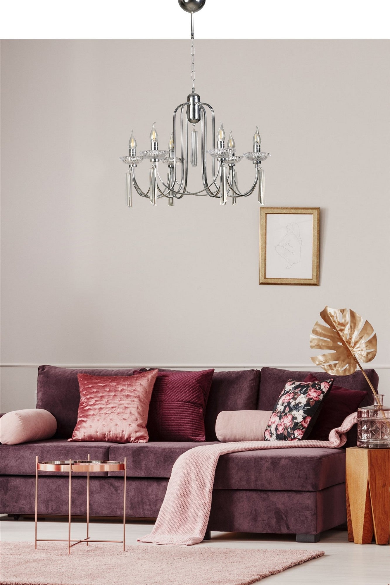 Candeeiro de Teto – 65 cm – Cromado – Metal