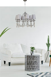 Candeeiro de Teto – 65 cm diâmetro – Cinza – Metal e Cristal