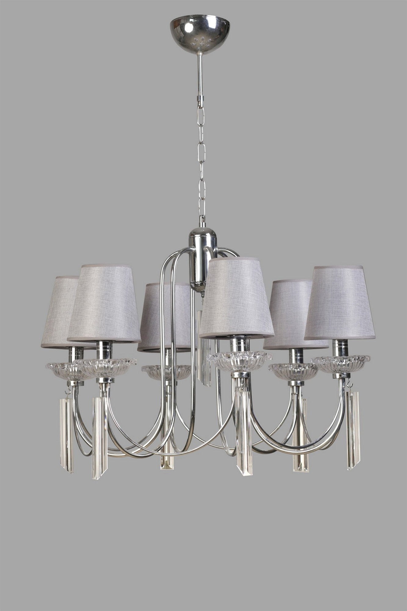 Candeeiro de Teto – 65 cm diâmetro – Cinza – Metal e Cristal
