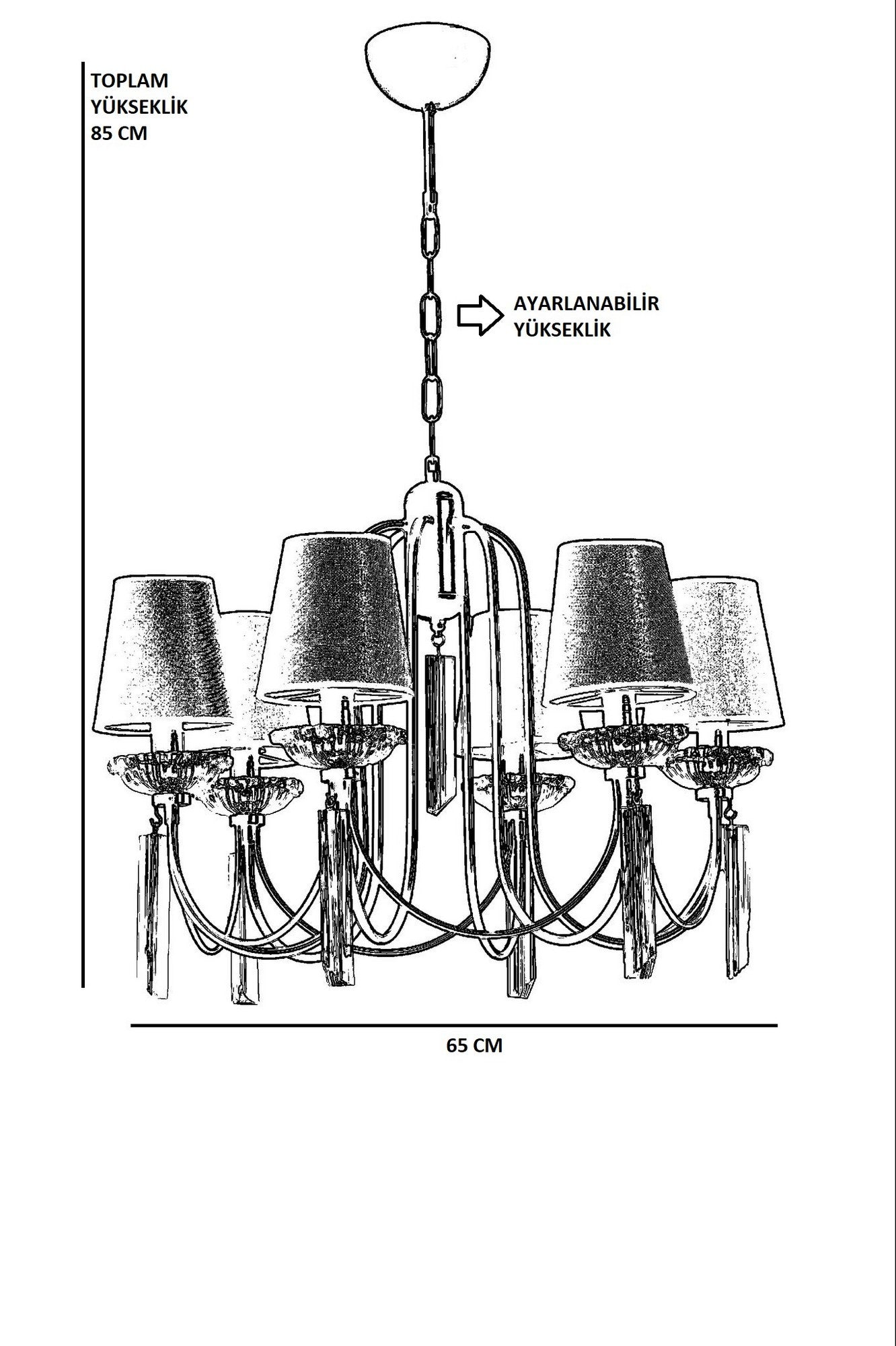 Candeeiro de Teto – 65 cm diâmetro – Cinza – Metal e Cristal