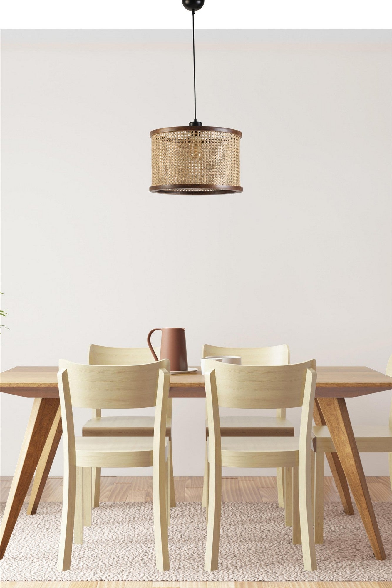 Candeeiro de Teto - 40 cm - Noz - Madeira e Rattan