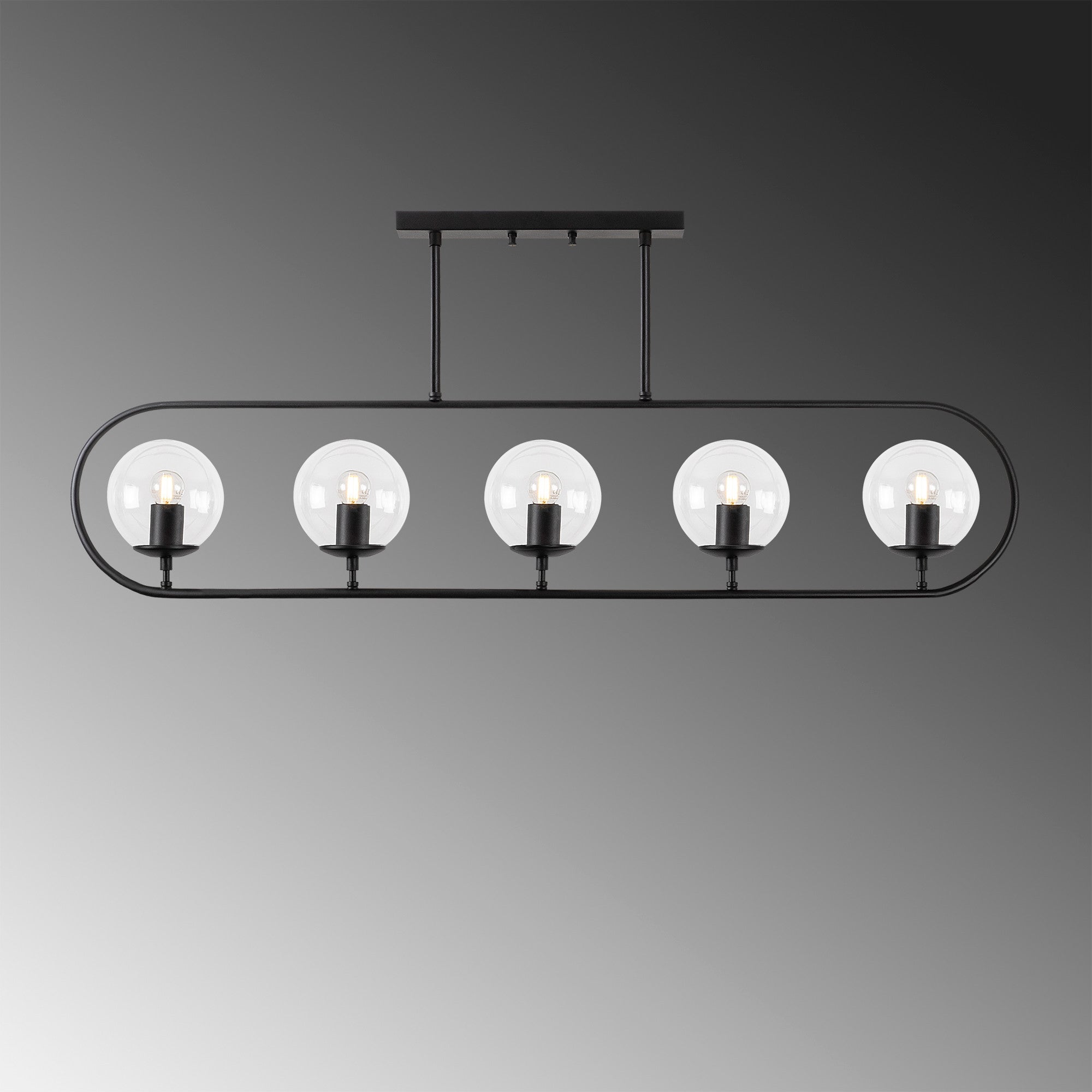 Candeeiro de Teto – 122 x 15 cm – Preto – Metal e Vidro