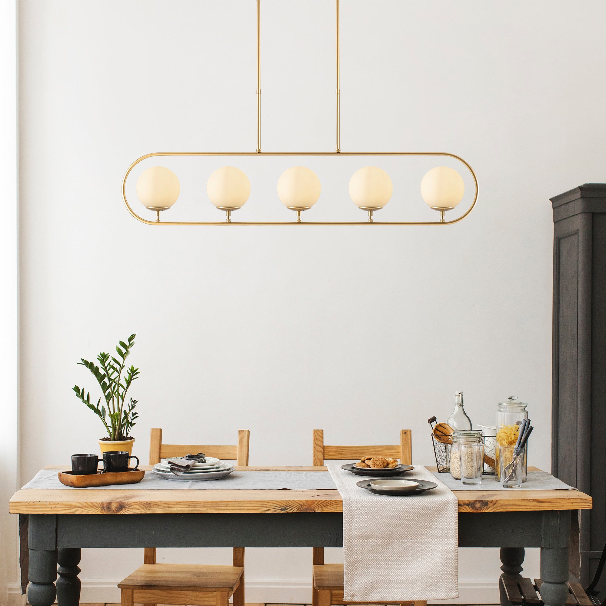 Candeeiro de Teto – 122 x 15 cm – Dourado – Metal e vidro
