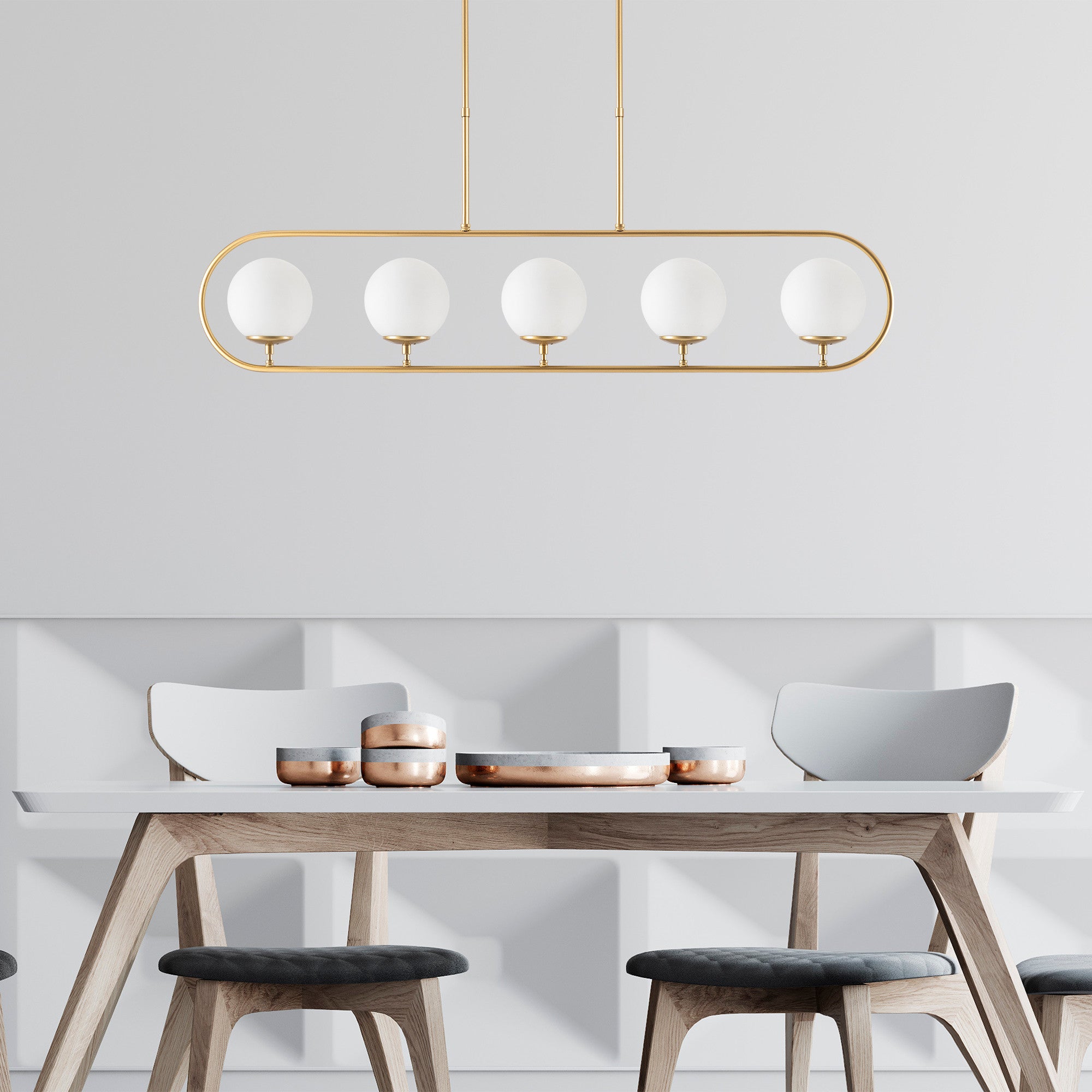 Candeeiro de Teto – 122 x 15 cm – Dourado – Metal e vidro
