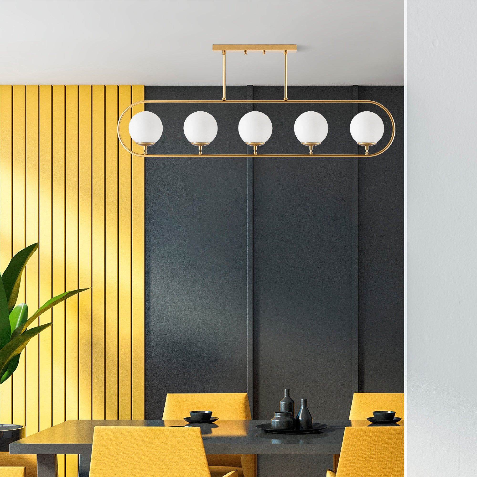 Candeeiro de Teto – 122 x 15 cm – Dourado – Metal e Vidro