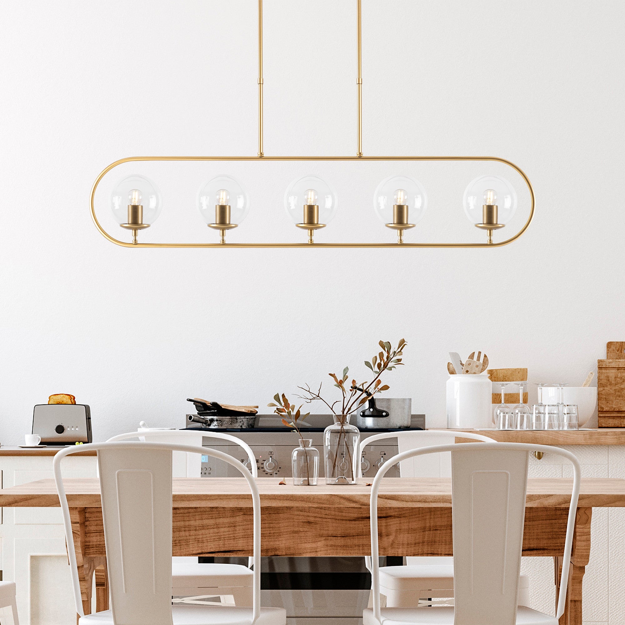 Candeeiro de Teto – 122 x 15 cm – Dourado – Metal e vidro