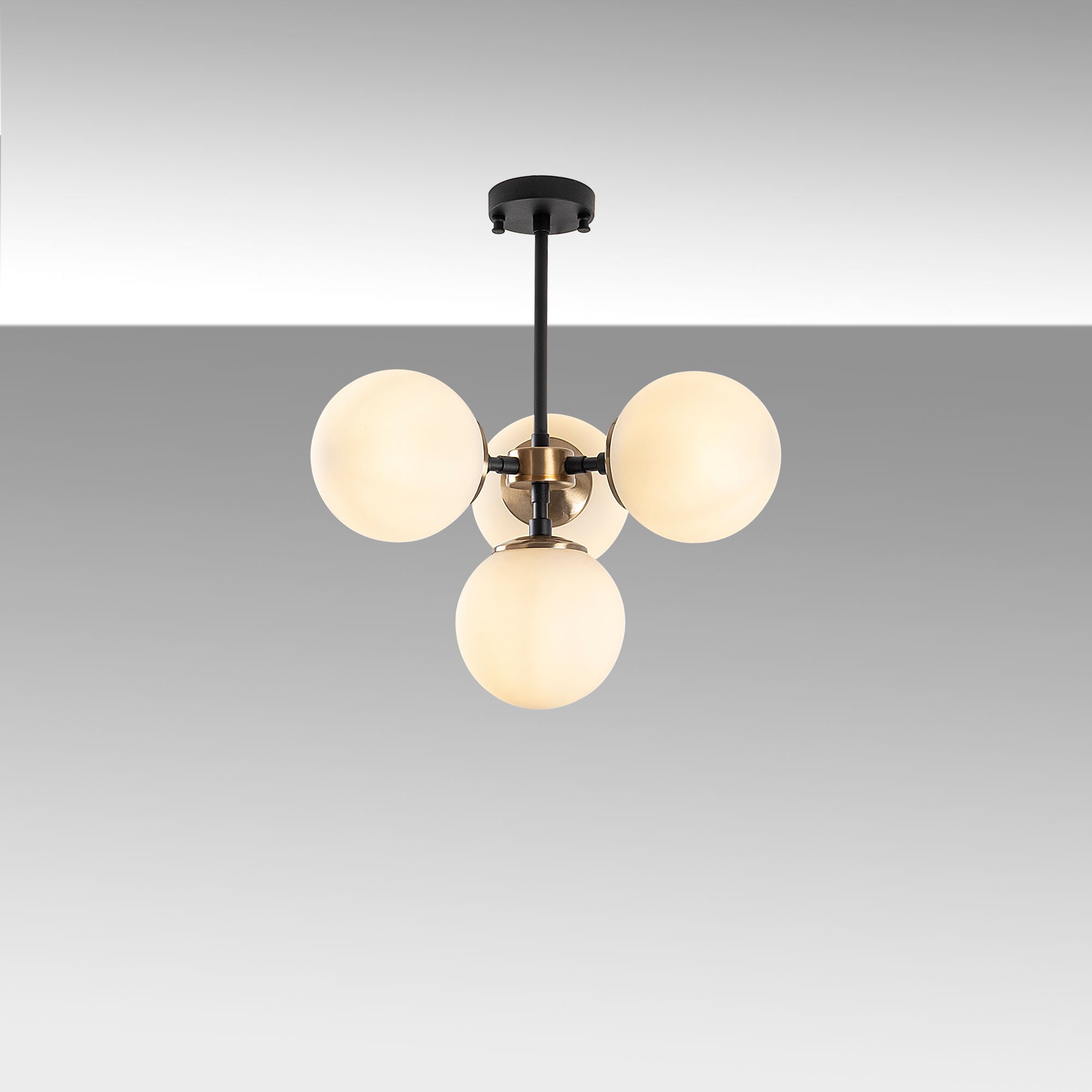 Candeeiro de Teto moderno – 43 x 43 x 47 cm – preto/antigo/creme – metal e vidro